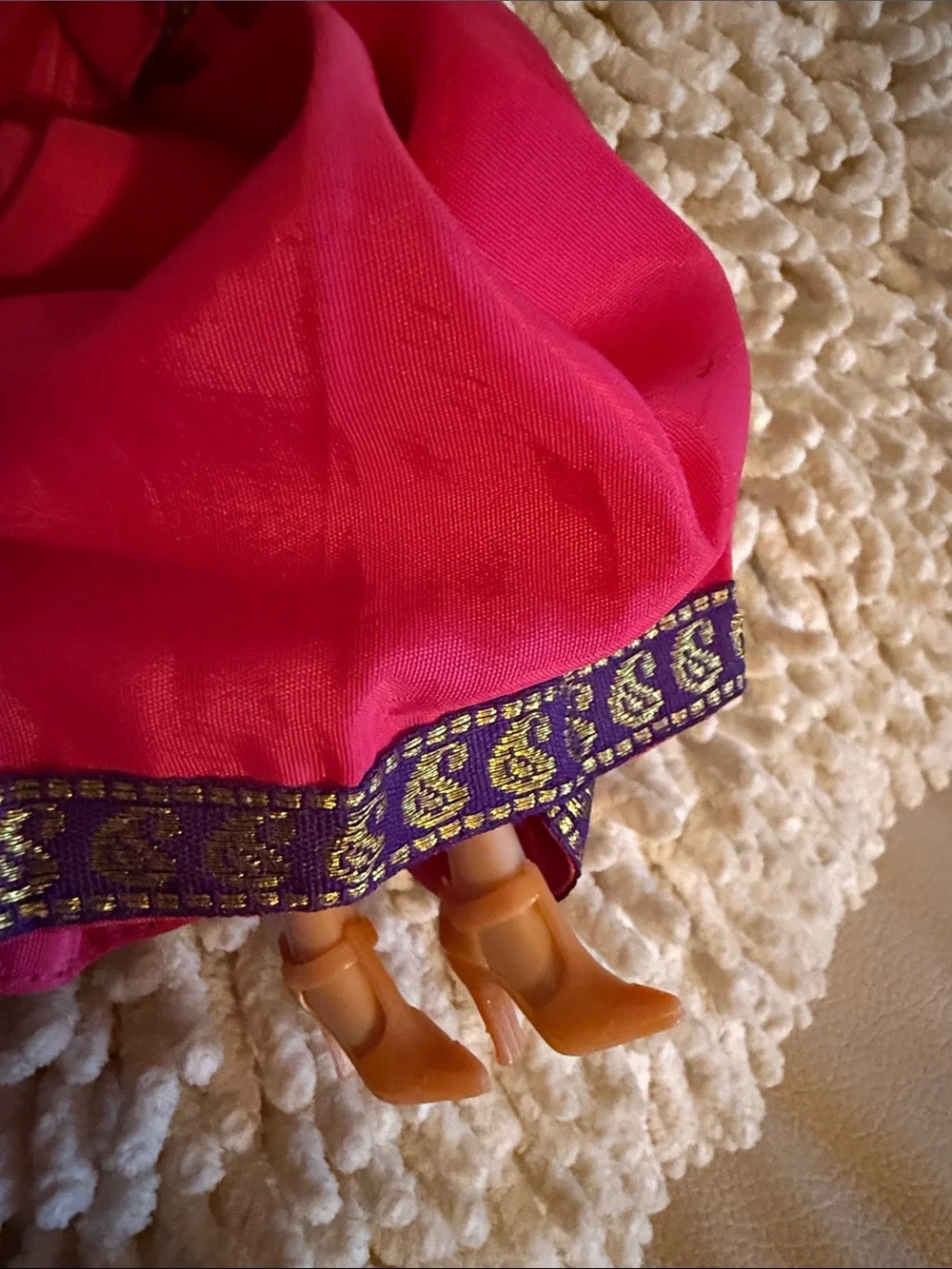 Bright Pink Doll Sari with Purple and Gold Trim